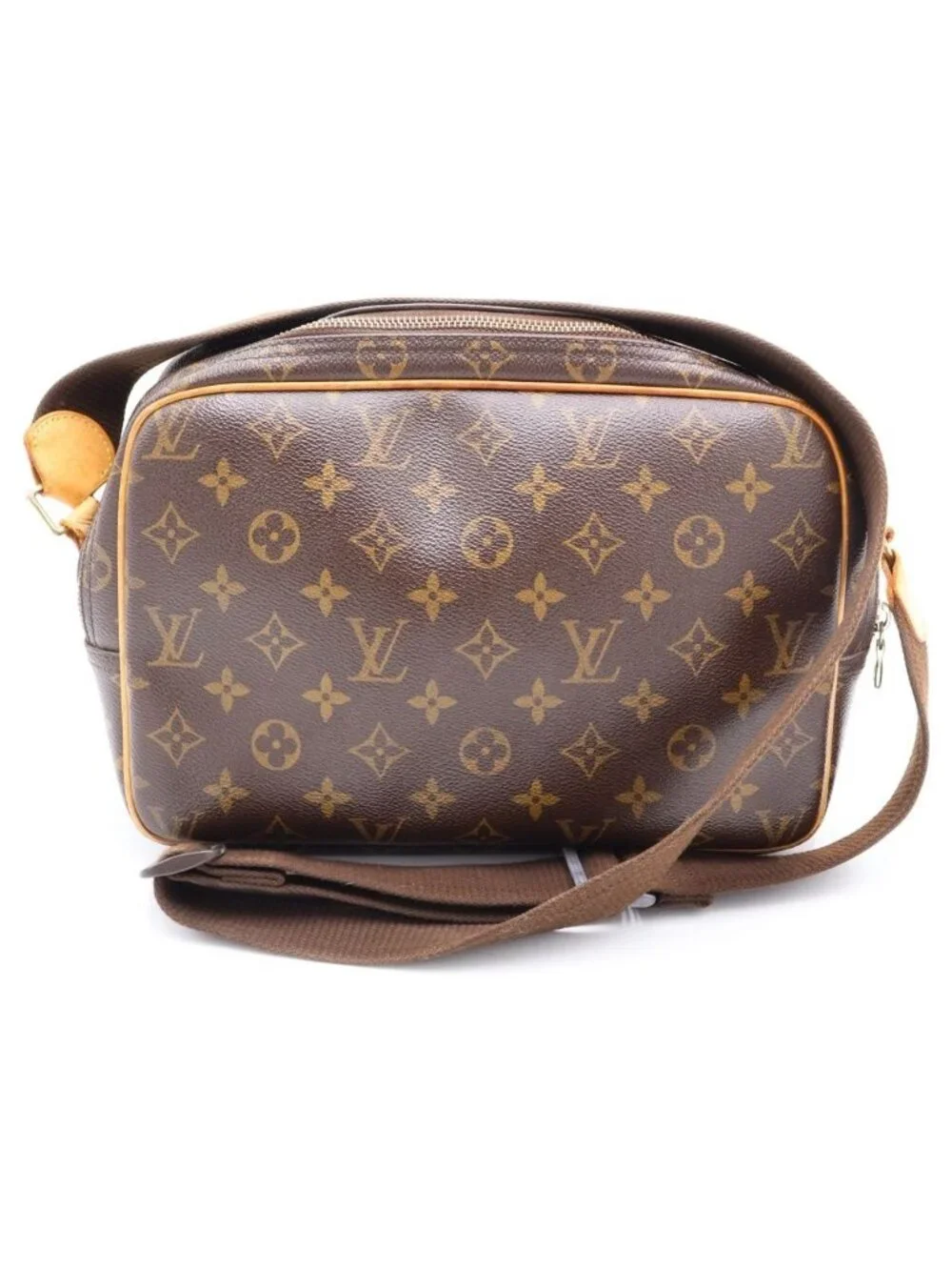 Louis Vuitton Monogram Reporter PM Shoulder Bag Brown Leather Gold